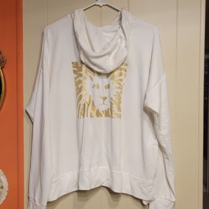 Anne Klein Cotton White & Gold Lion Zip Up Hoodie Jacket